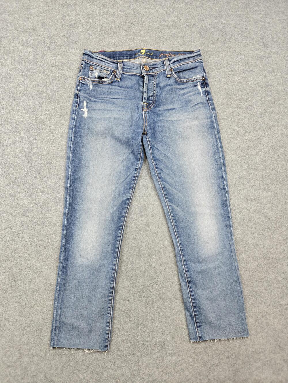 7 For All Mankind Josefina Boyfriend Jeans Cropped Womens 26 Blue Distressed